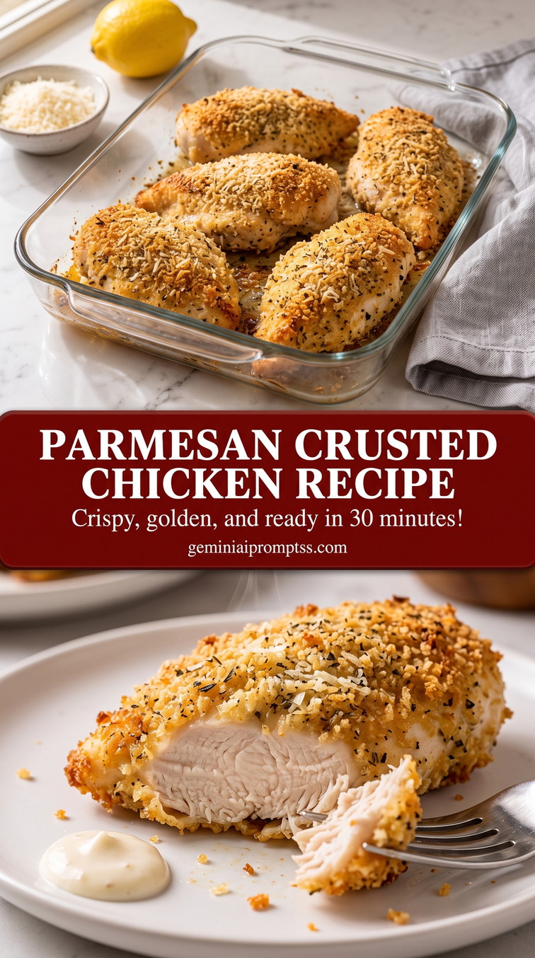 Crispy Parmesan-Crusted Chicken Cutlets finished dish with crispy parmesan-crusted chicken cutlets