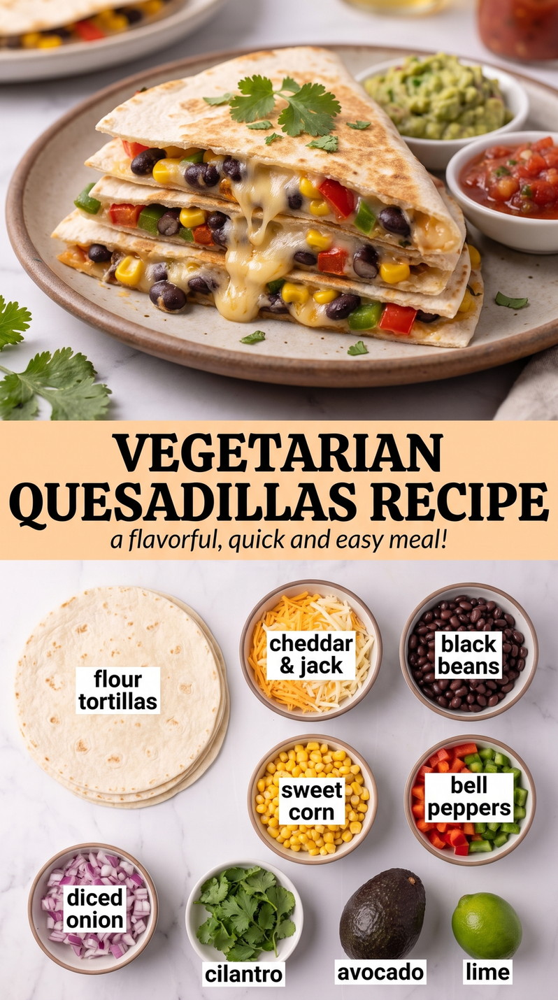 Black Bean Corn Vegetarian Quesadillas - golden crisp quesadilla wedges with melted cheese and a savory filling
