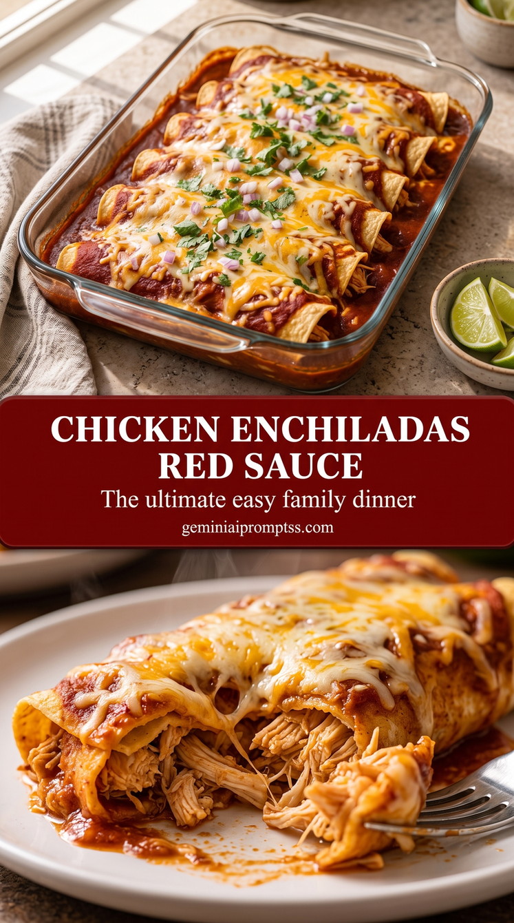 Chicken Enchiladas in Homemade Red Sauce finished dish with chicken enchiladas in homemade red sauce