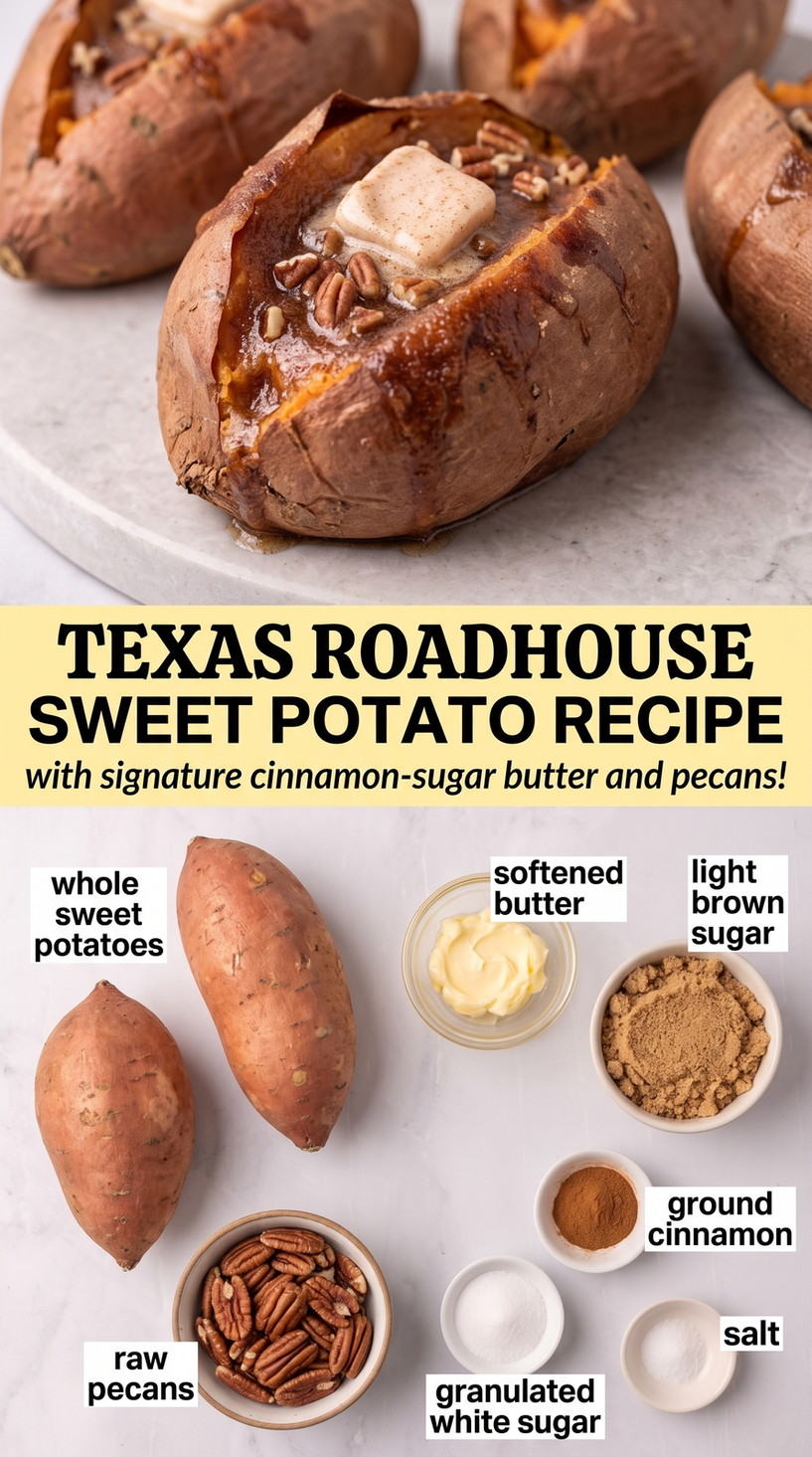 Texas Roadhouse sweet potato recipe finished dish made with whole sweet potatoes, softened butter, and light brown sugar