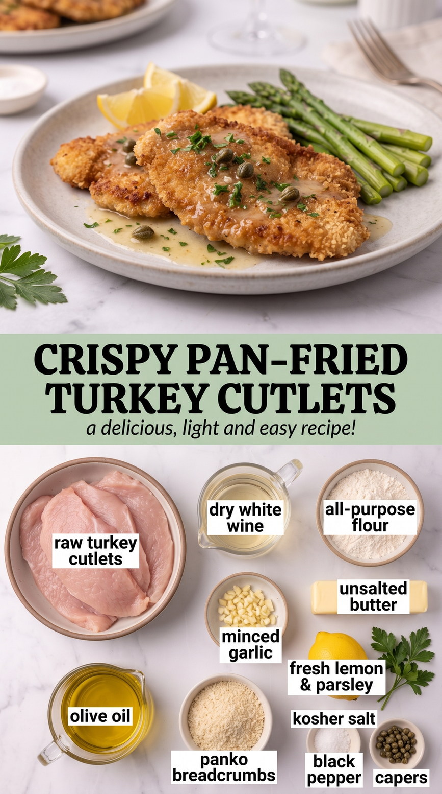 Turkey Cutlets with Garlic-Herb Pan Sauce prepared as a finished turkey cutlet recipe recipe with browned cutlets ready to serve