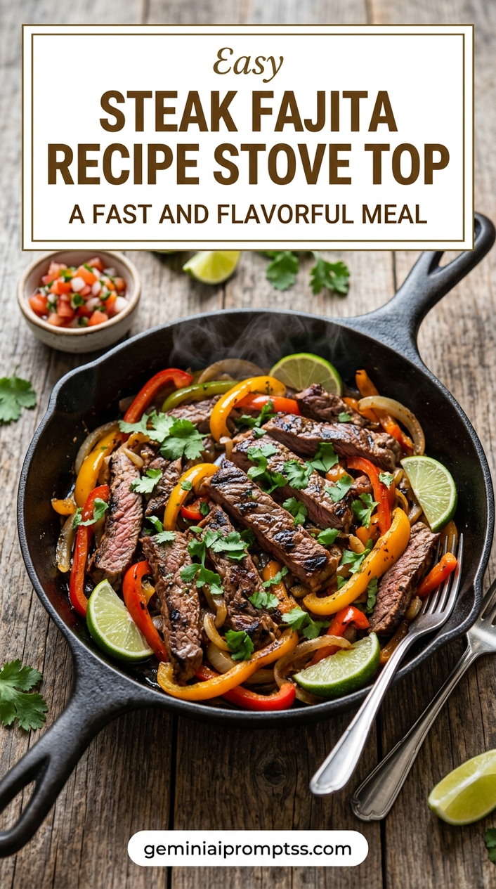 Steak Fajita Recipe Stove Top finished dish with bell peppers, onion
