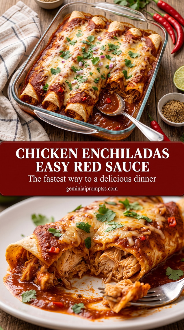 Chicken Enchiladas Easy Red Sauce with rolled chicken enchiladas with red sauce, melted cheese, and a fresh green finish