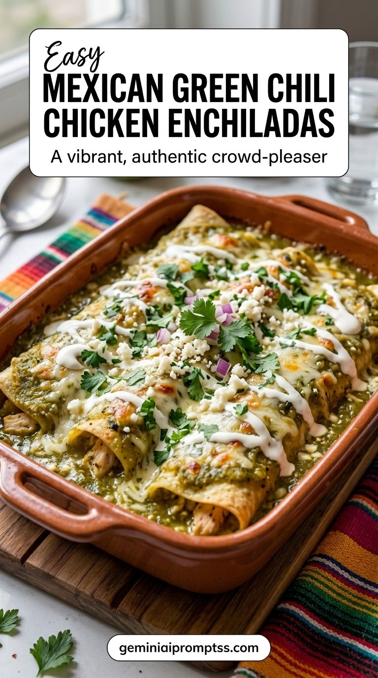 Mexican Green Chili Chicken Enchiladas finished recipe with green chiles for a mild pepper flavor