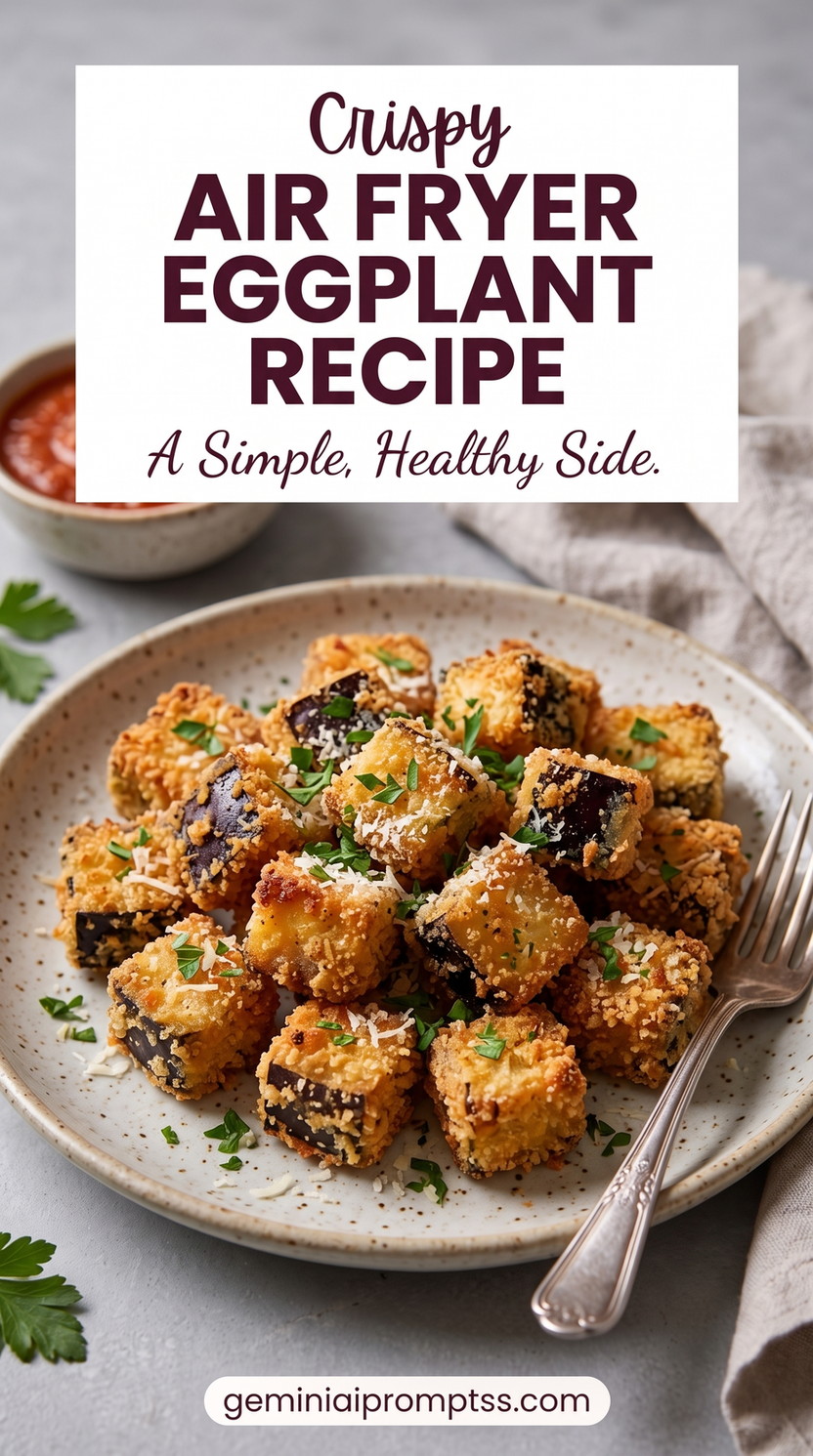 Crispy Air Fryer Eggplant Bites showing crisp breaded air-fried eggplant bites with grated cheese and parsley