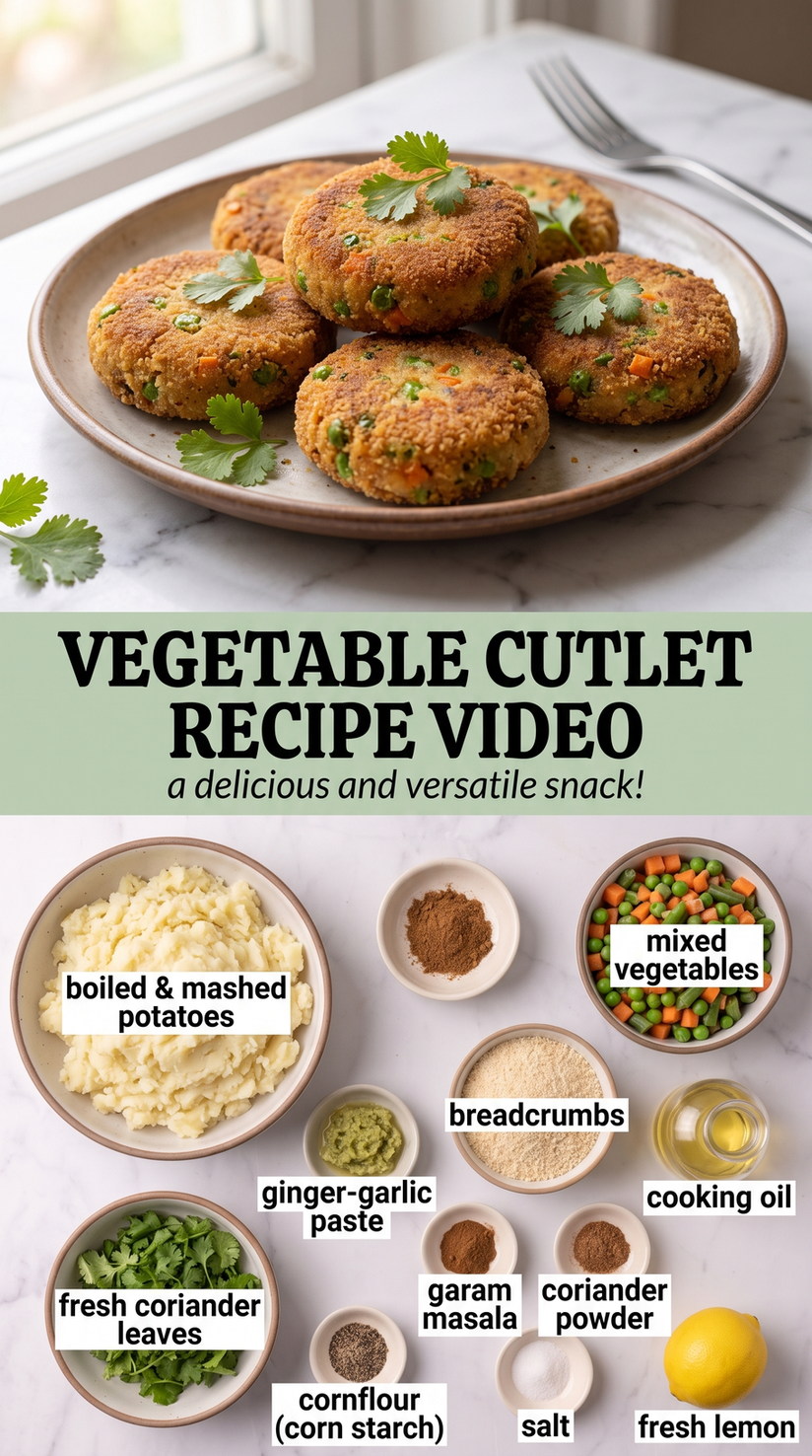 Spiced Vegetable Cutlets with Green Peas prepared as a finished vegetable cutlet recipe video recipe with browned cutlets ready to serve