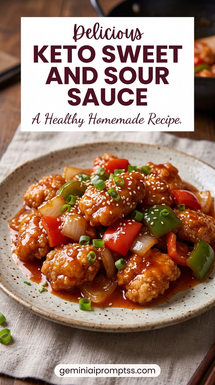 Keto sweet and sour sauce showing a low-sugar sauce for keto-style chicken and peppers