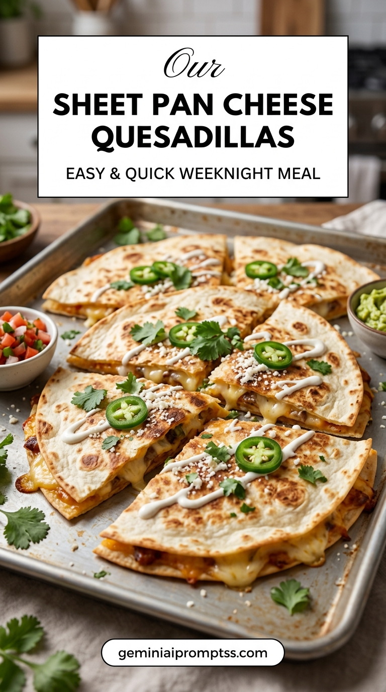Sheet Pan Cheese Quesadillas finished dish with melted cheese, bell peppers