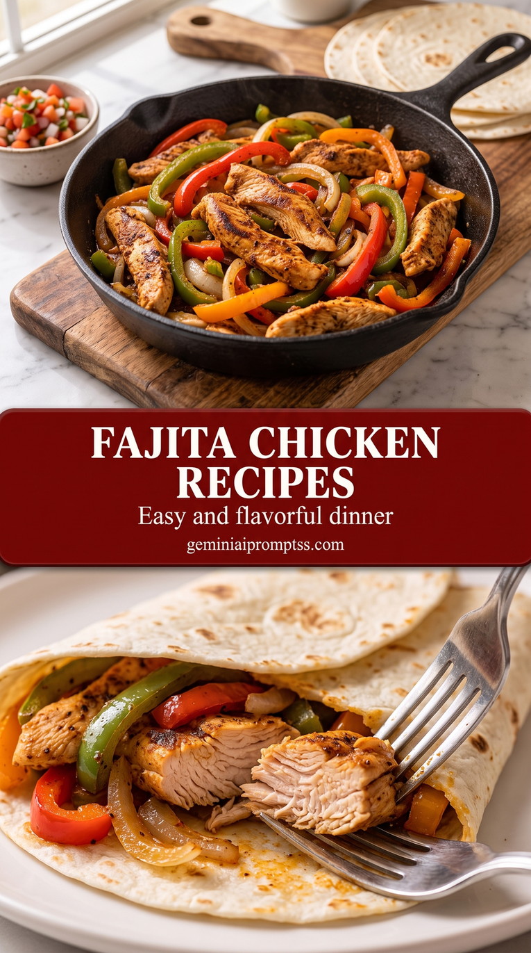 Fajita Chicken Recipes with browned chicken or steak with red and green peppers, onions, and a bright fresh finish