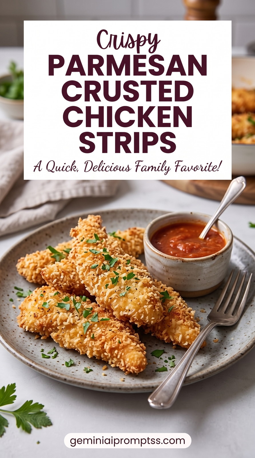 Parmesan-Crusted Chicken Tenderloins with chicken, golden Parmesan crust, herbs