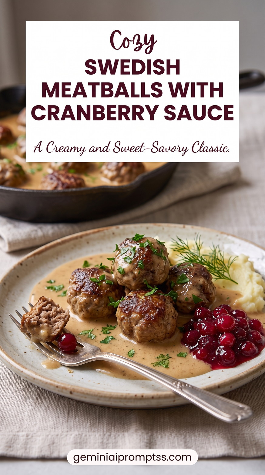 Swedish meatballs with cranberry sauce showing creamy meatballs served with a homemade cranberry-orange sauce