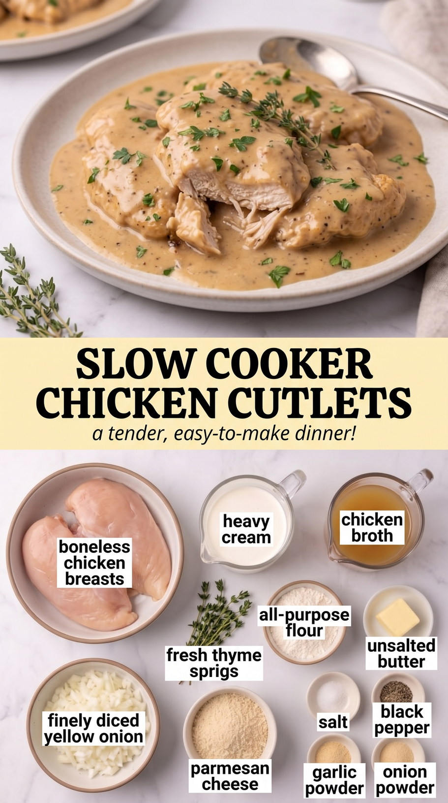 Slow Cooker Chicken Cutlets with Tomato-Herb Sauce prepared as a finished slow cooker chicken cutlet recipe recipe with browned cutlets ready to serve