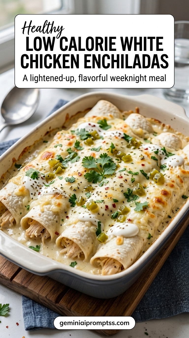 Low Calorie White Chicken Enchiladas finished recipe with a lighter sauce and sensible portions