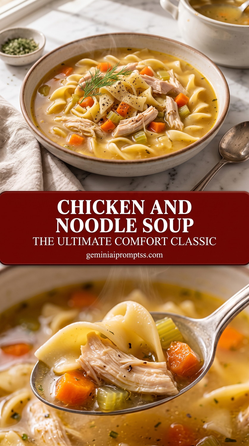 Chicken and Noodle Soup with Thick Egg Noodles finished dish with chicken and noodle soup with thick egg noodles