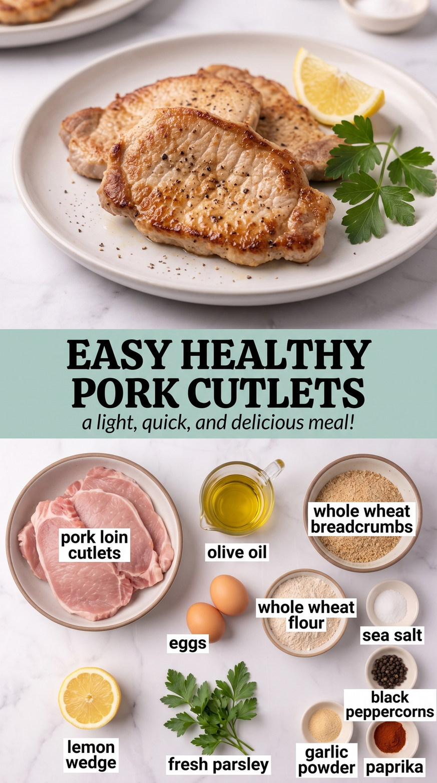 Easy Healthy Pork Cutlets with Roasted Pepper Salsa prepared as a finished easy healthy pork cutlet recipe recipe with browned cutlets ready to serve