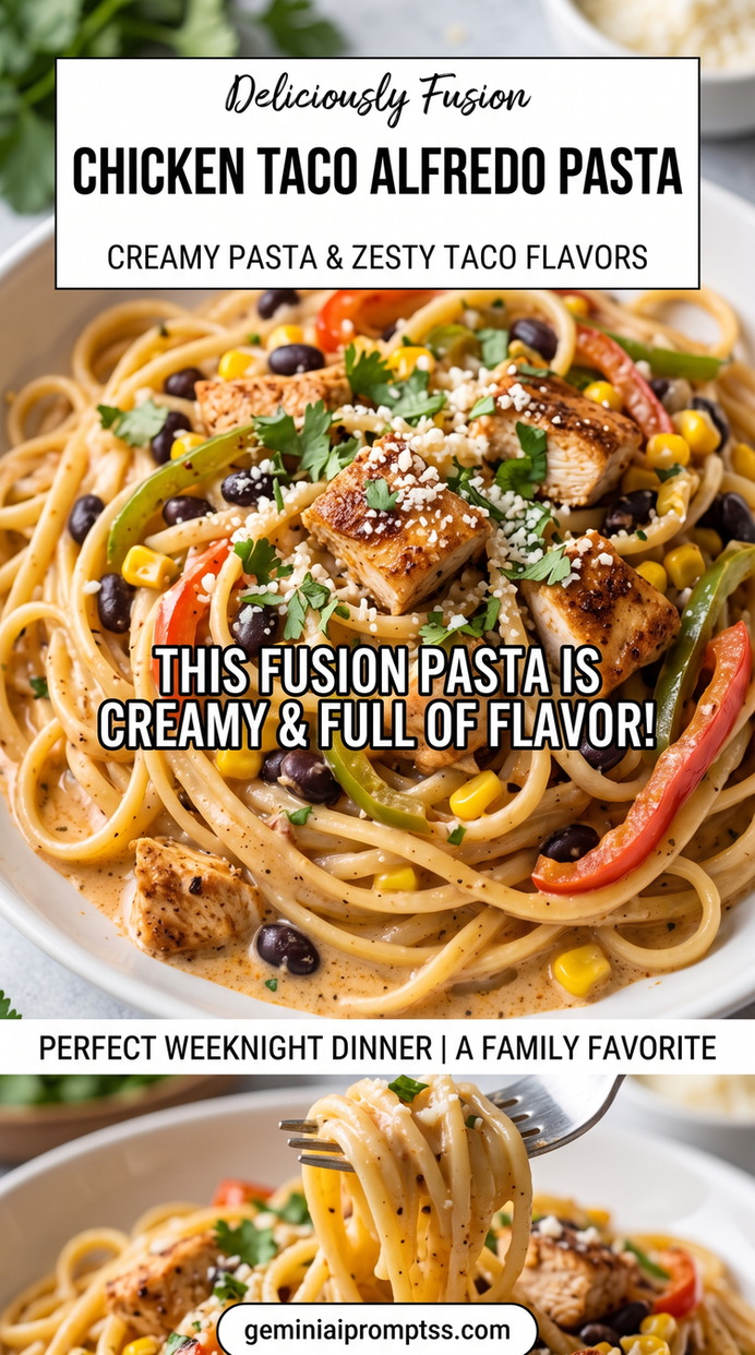 Southwest Chicken Alfredo Pasta with creamy sauce, chicken, pasta, Parmesan