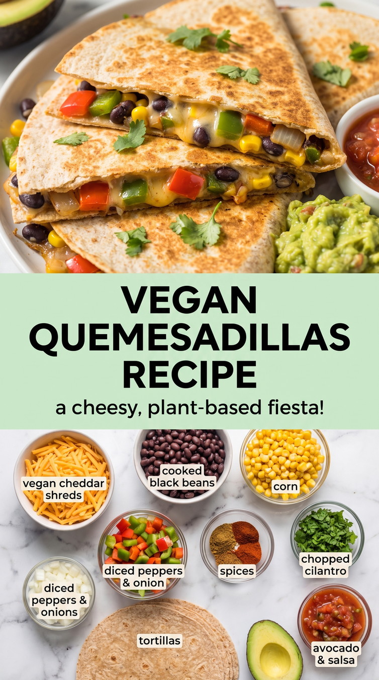 Black Bean Vegetable Vegan Quesadillas - golden crisp quesadilla wedges with melted cheese and a savory filling