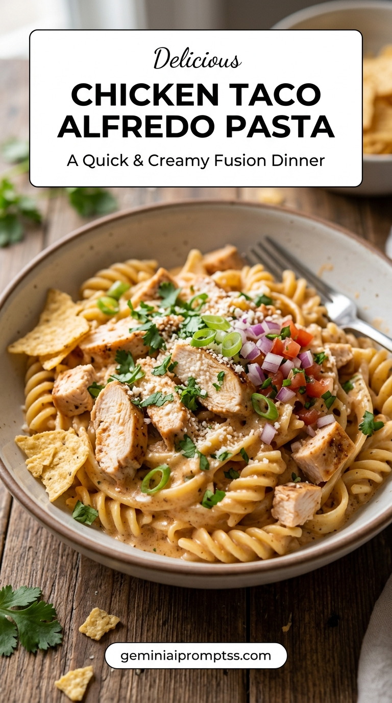 Chicken Taco Alfredo Pasta finished dish with diced tomato