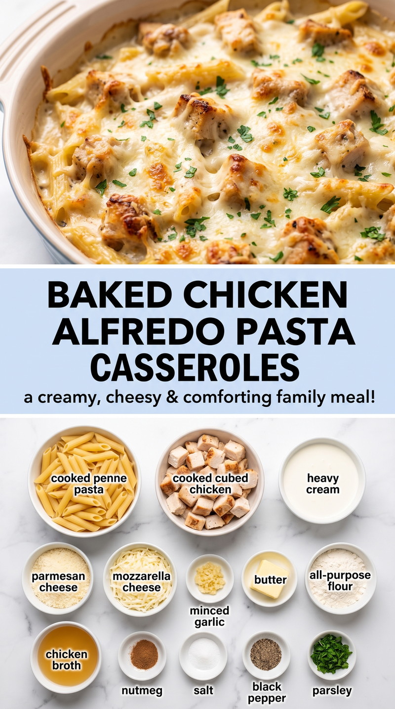 Chicken Alfredo Pasta Casserole - creamy chicken pasta coated in garlic Parmesan sauce
