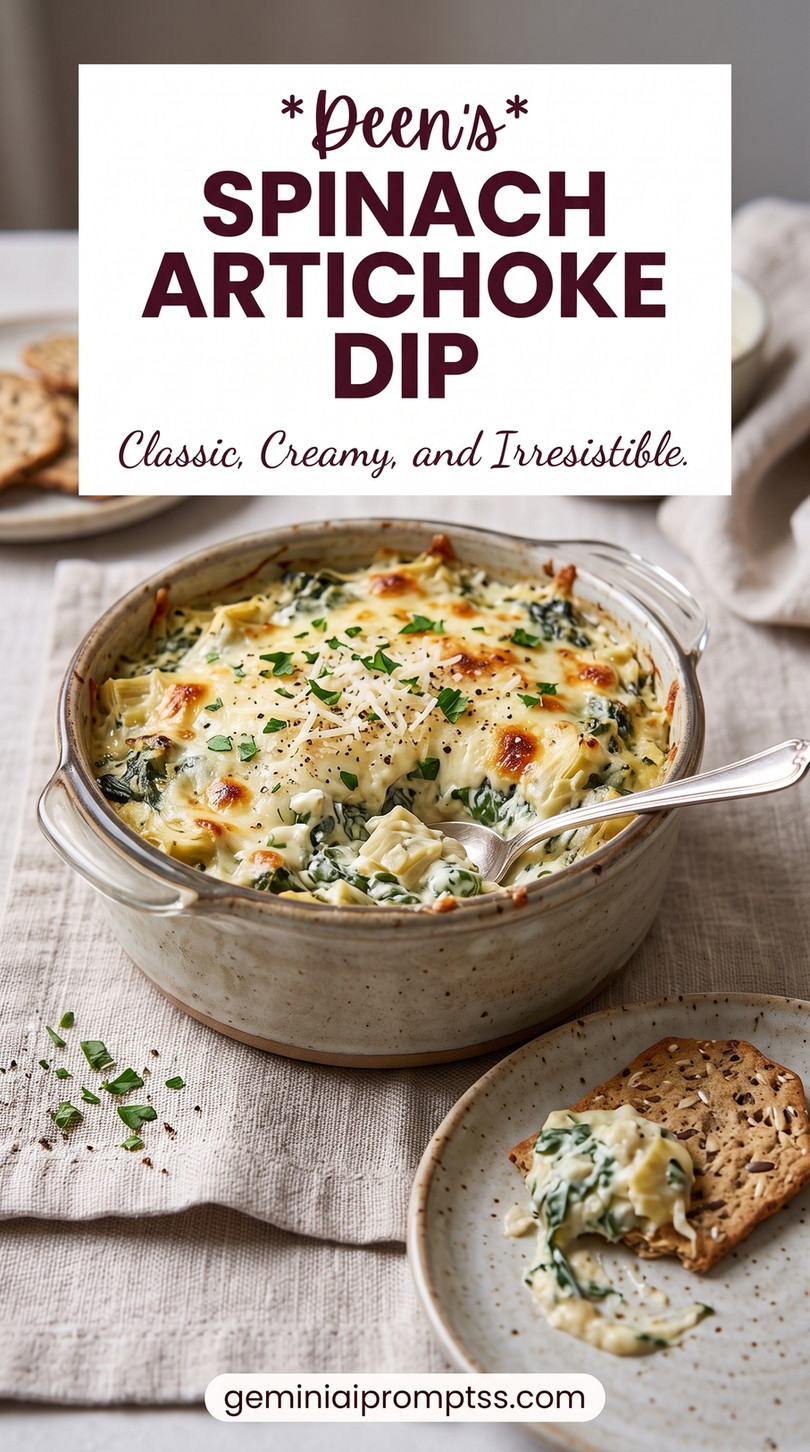 Paula Deen spinach artichoke dip showing a rich copycat-inspired casserole dip with a browned Parmesan top