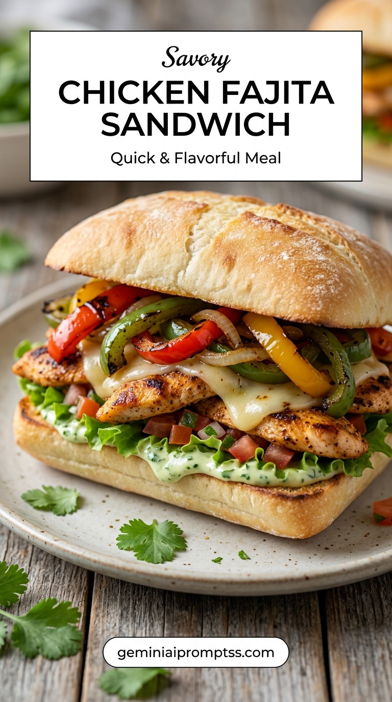 Chicken Fajita Sandwich Recipe finished dish with bell peppers, onion