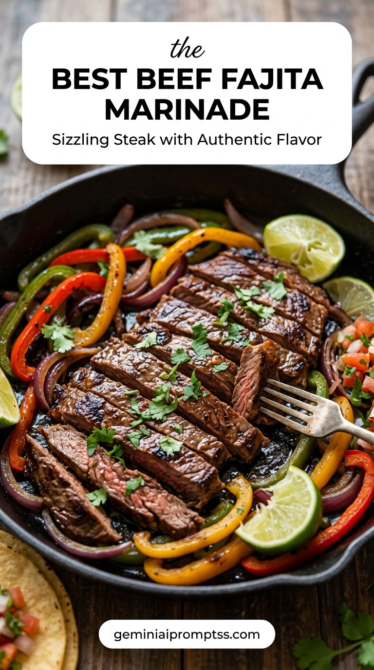 Best Beef Fajita Marinade finished dish with lime, steak