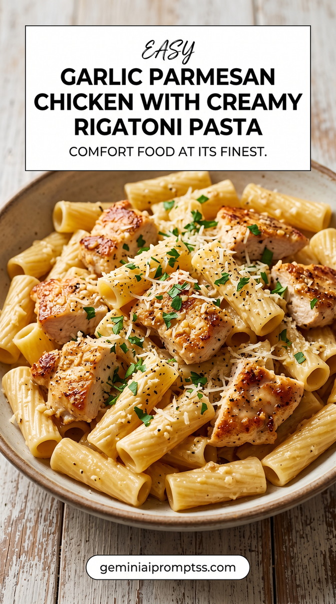Garlic Chicken Bites with Parmesan Pasta with creamy sauce, chicken, pasta, Parmesan