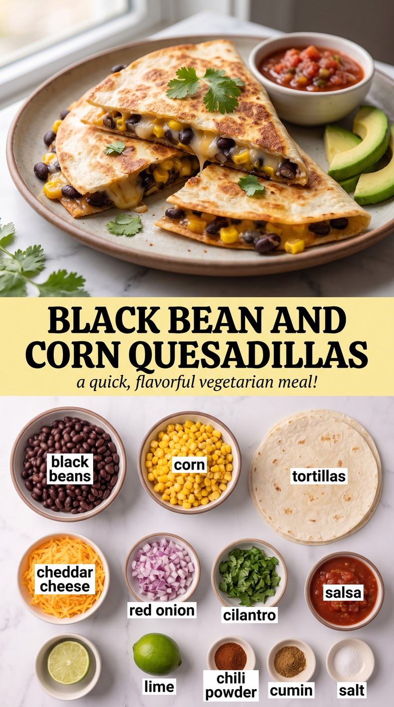 Black bean and corn quesadillas showing golden crisp quesadillas with melted cheese and a savory filling