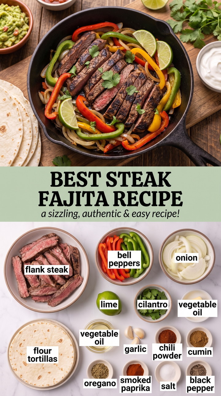 Skillet Steak Fajitas - sizzling fajita-style protein with colorful peppers and onions