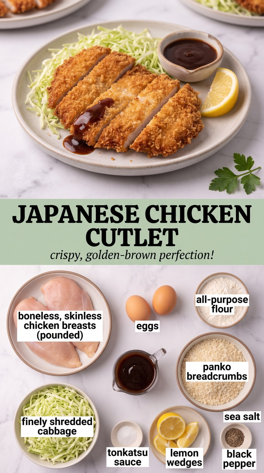 Japanese Chicken Katsu prepared as a finished japanese chicken cutlet recipe recipe with browned cutlets ready to serve