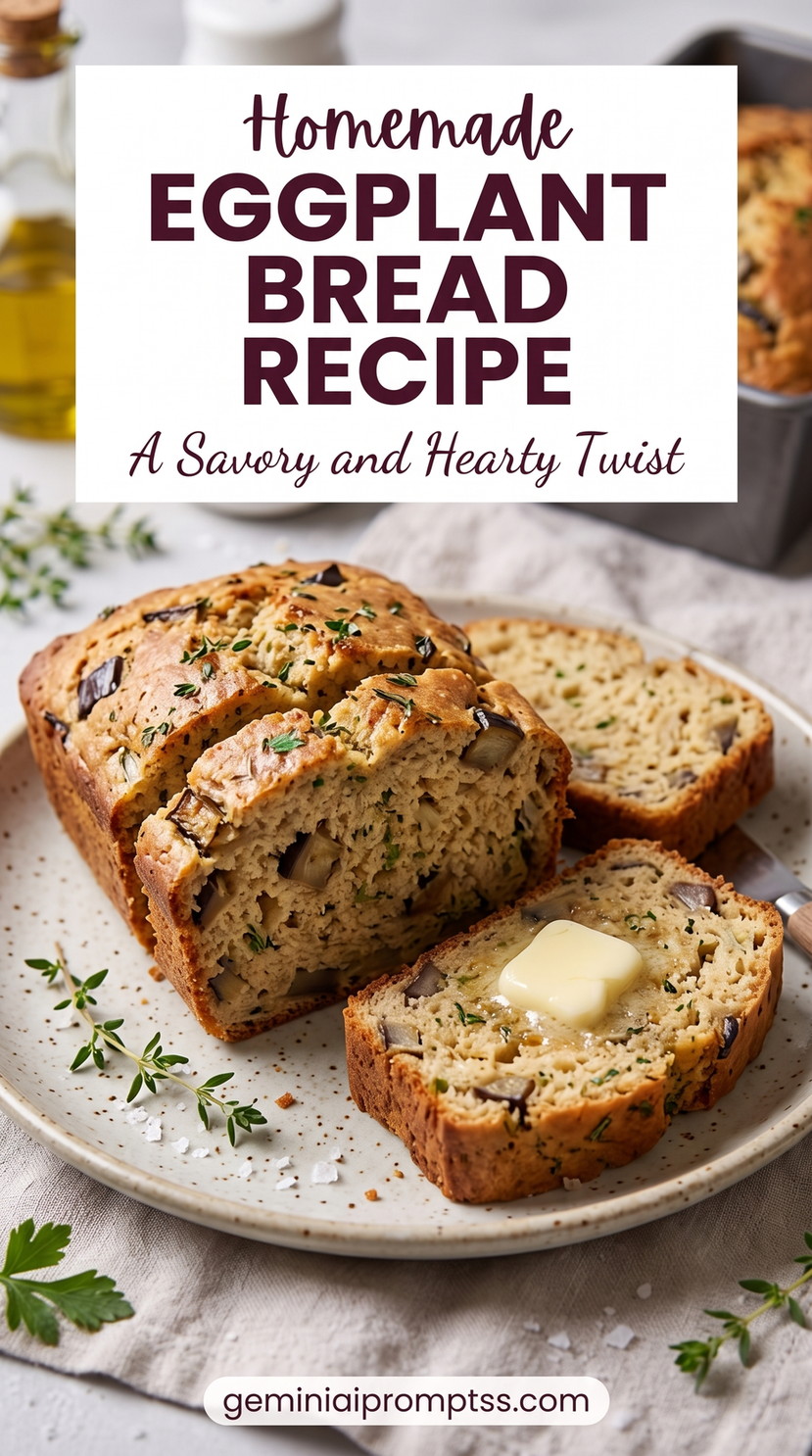Savory Eggplant Herb Bread showing a savory eggplant bread loaf with vegetable flecks and herbs
