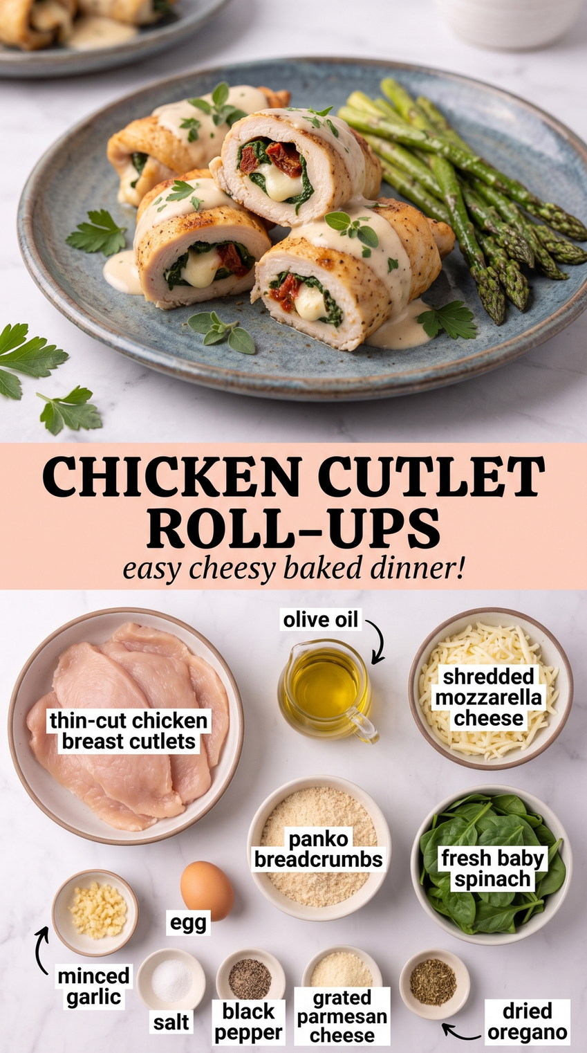 Chicken Cutlet Roll-Ups with Spinach and Cheese prepared as a finished chicken cutlet roll-up recipe recipe with browned cutlets ready to serve