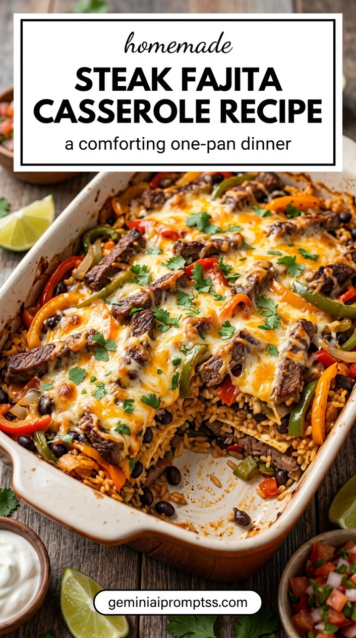 Steak Fajita Casserole Recipe finished dish with bell peppers, onion