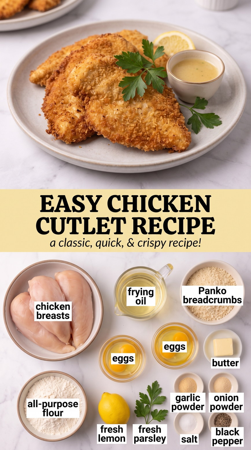 Easy Skillet Chicken Cutlets with Garlic Butter prepared as a finished easy chicken cutlet recipe recipe with browned cutlets ready to serve