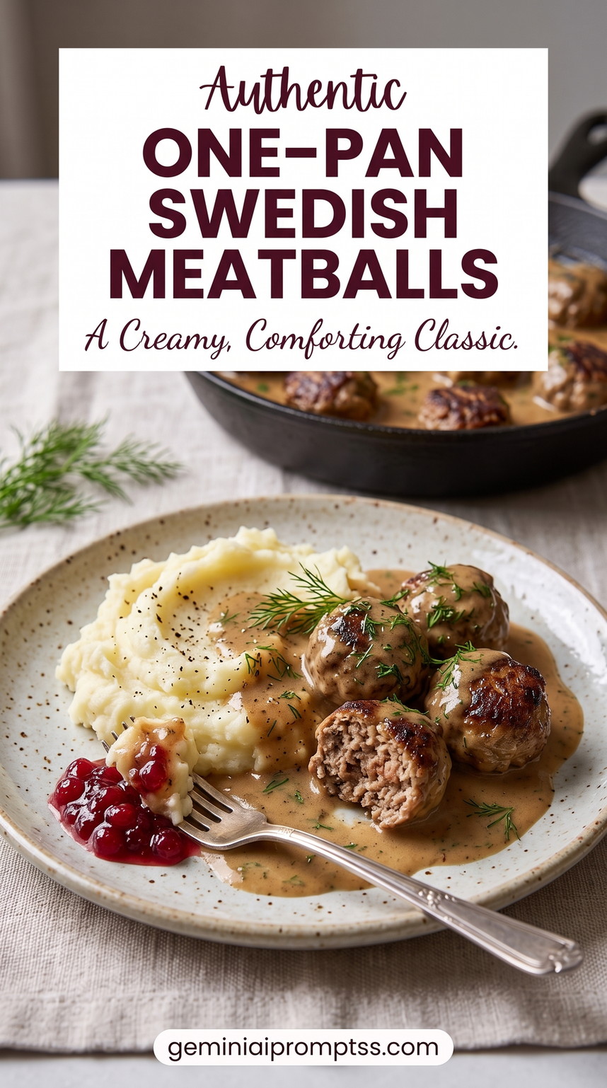 One-pan Swedish meatballs showing minimal cleanup with meatballs and gravy completed in a single skillet