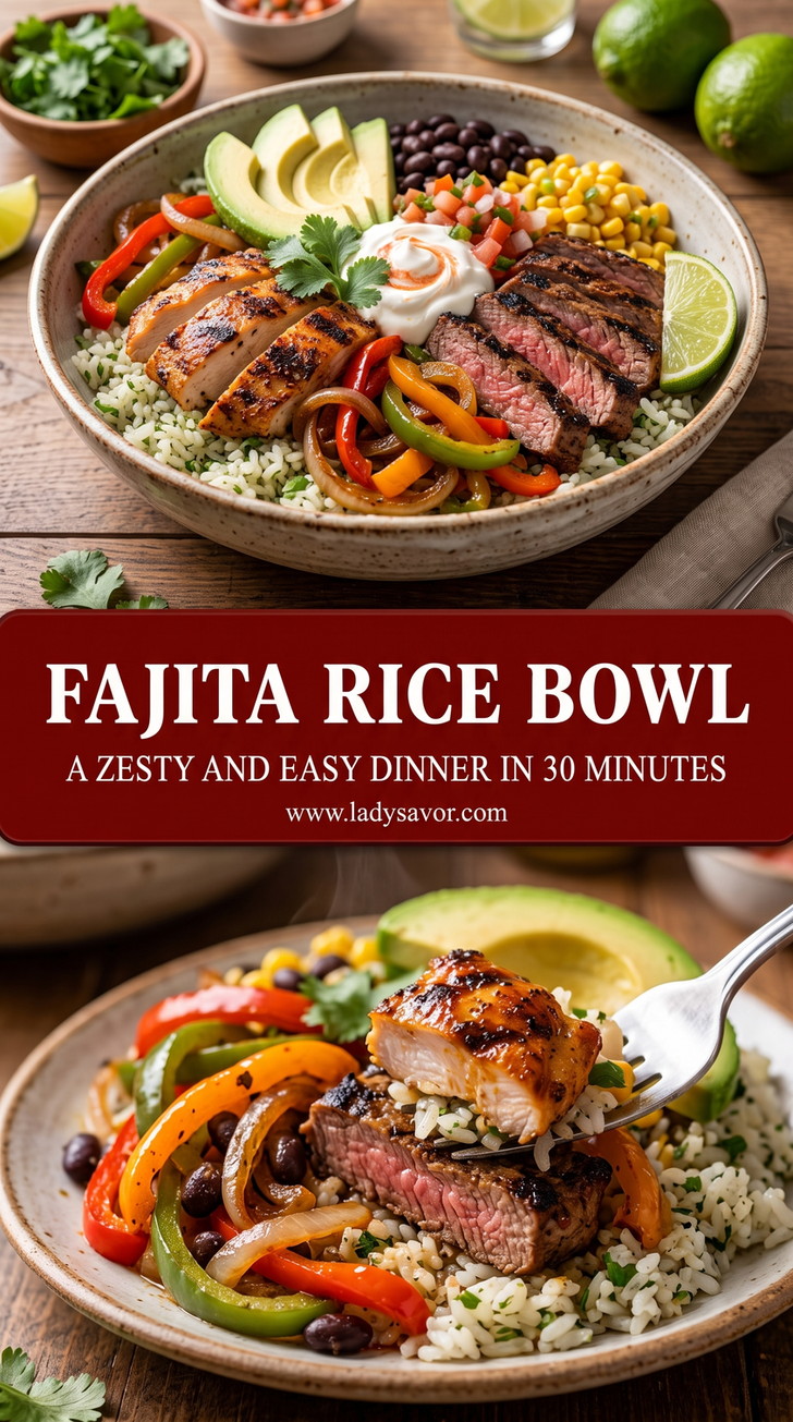 Steak Fajita Rice Bowl with Black Beans and Corn finished dish with steak fajita rice bowl with black beans and corn
