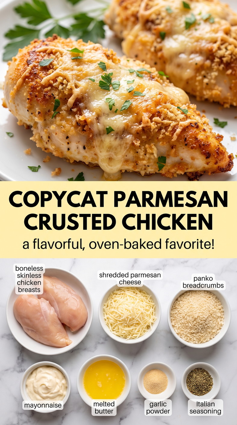 Copycat-Style Parmesan Crusted Chicken - golden Parmesan-crusted chicken with a crisp cheesy coating