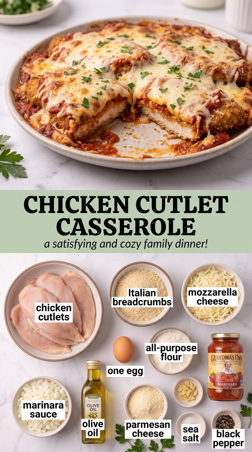 Chicken Cutlet Parmesan and Zucchini Casserole prepared as a finished chicken cutlet casserole recipe recipe with browned cutlets ready to serve