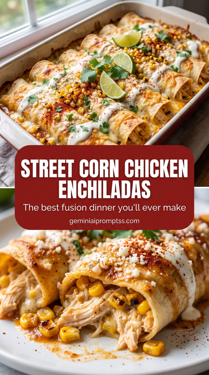 street corn chicken enchiladas with chicken, roasted corn, green sauce, cheese, and lime