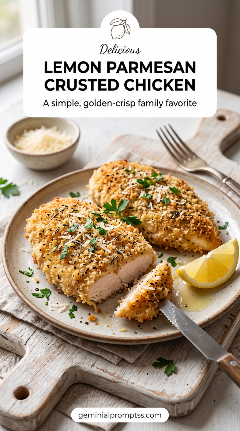 Parmesan-Crusted Chicken Cutlets with chicken, golden Parmesan crust, herbs