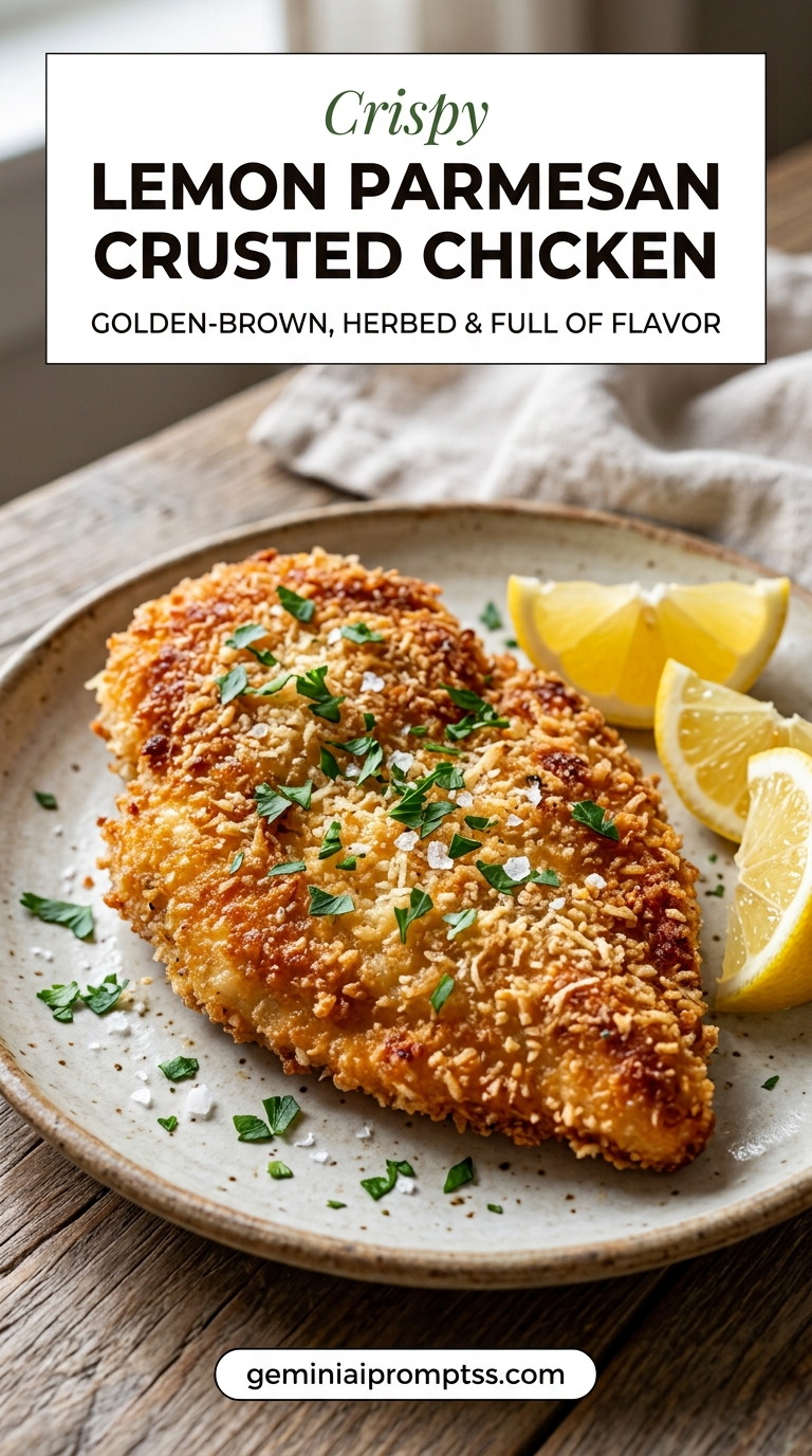 Lemon Parmesan Crusted Chicken finished dish with lemon