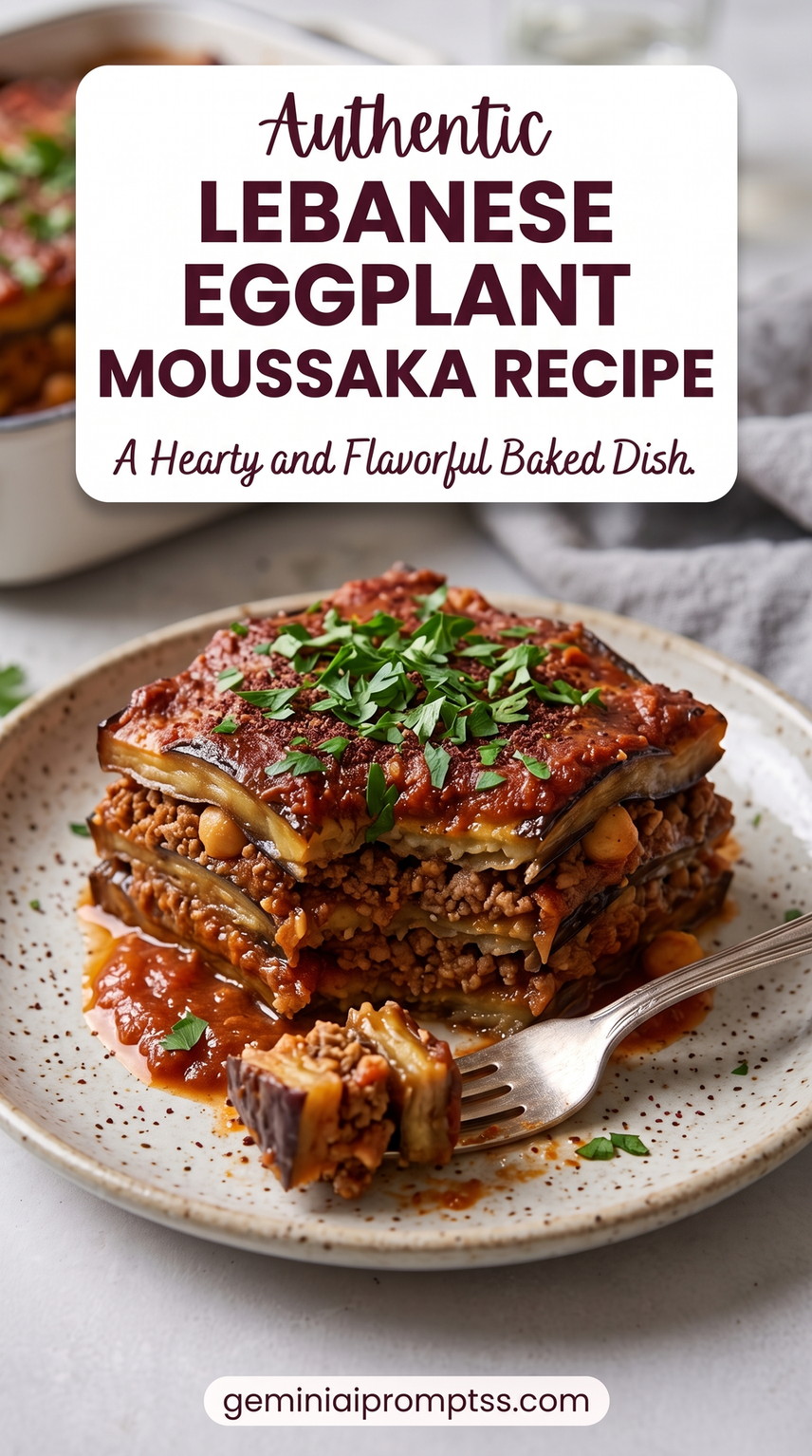 Lebanese Maghmour Eggplant Moussaka showing Lebanese maghmour with eggplant, tomato, and herbs in a soft layered stew