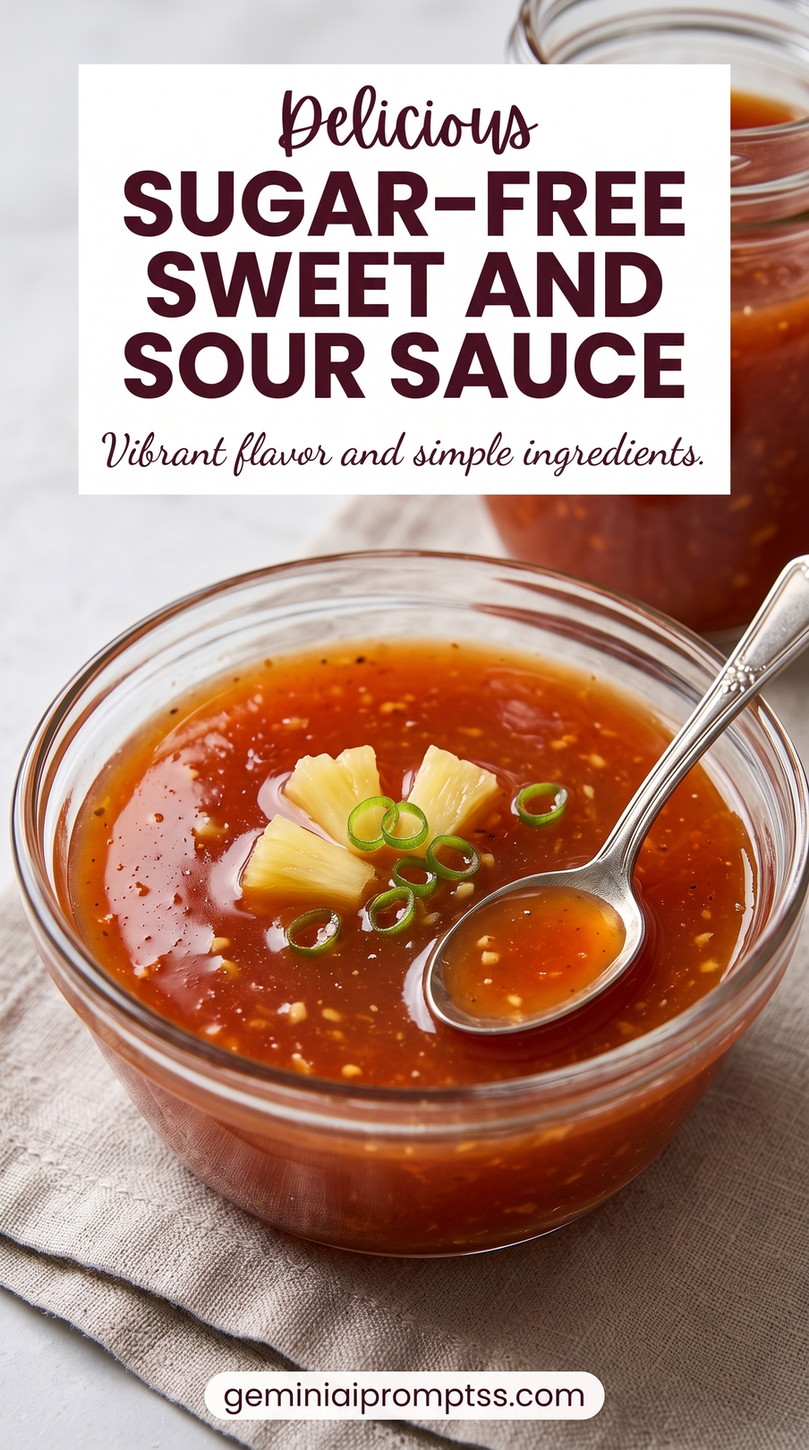 Sugar-free sweet and sour sauce showing a sugar-free red sauce with garlic, pineapple aroma, and scallions