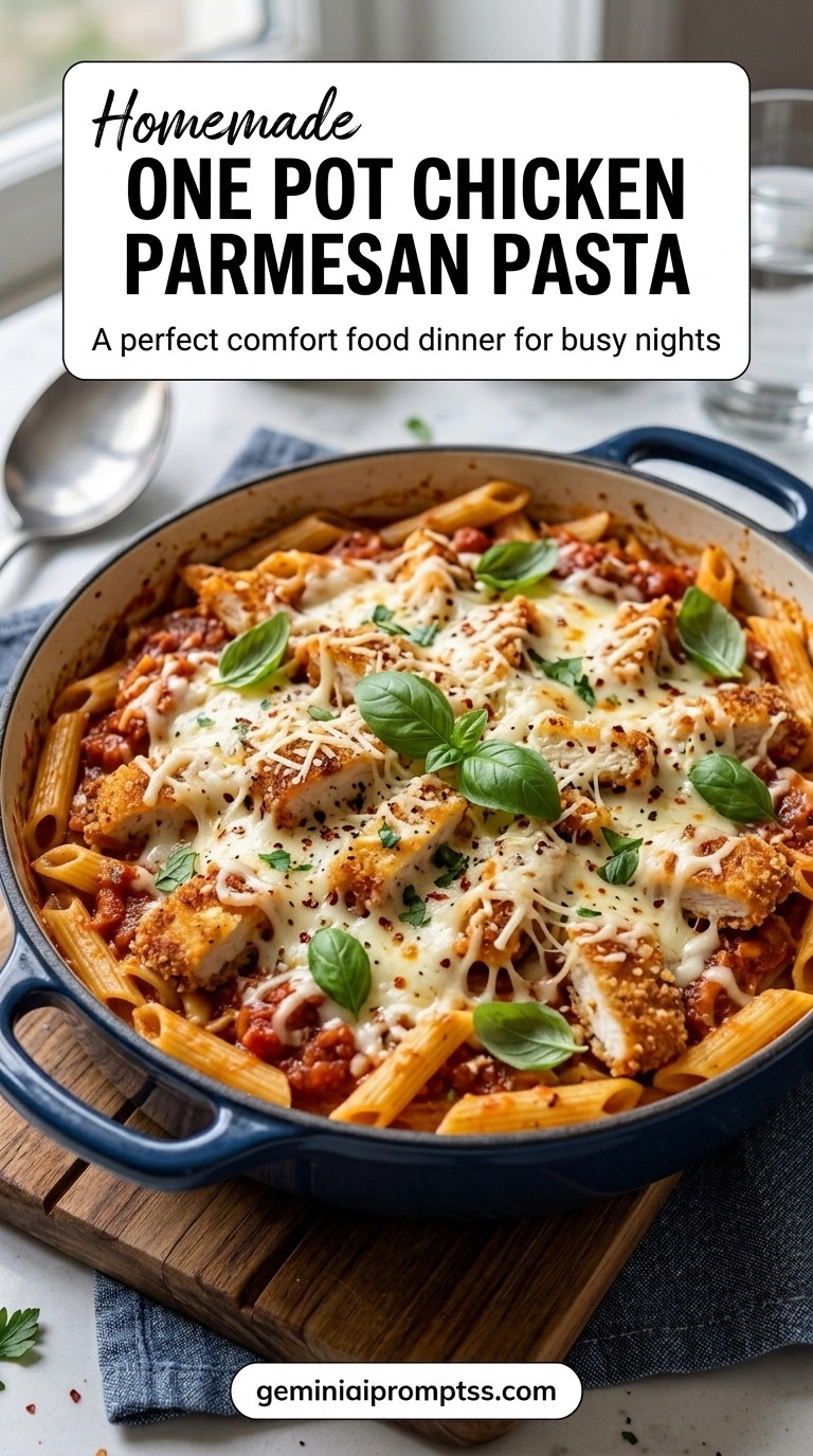 One Pot Chicken Parmesan Pasta Recipe finished recipe with a simple home-cooked method