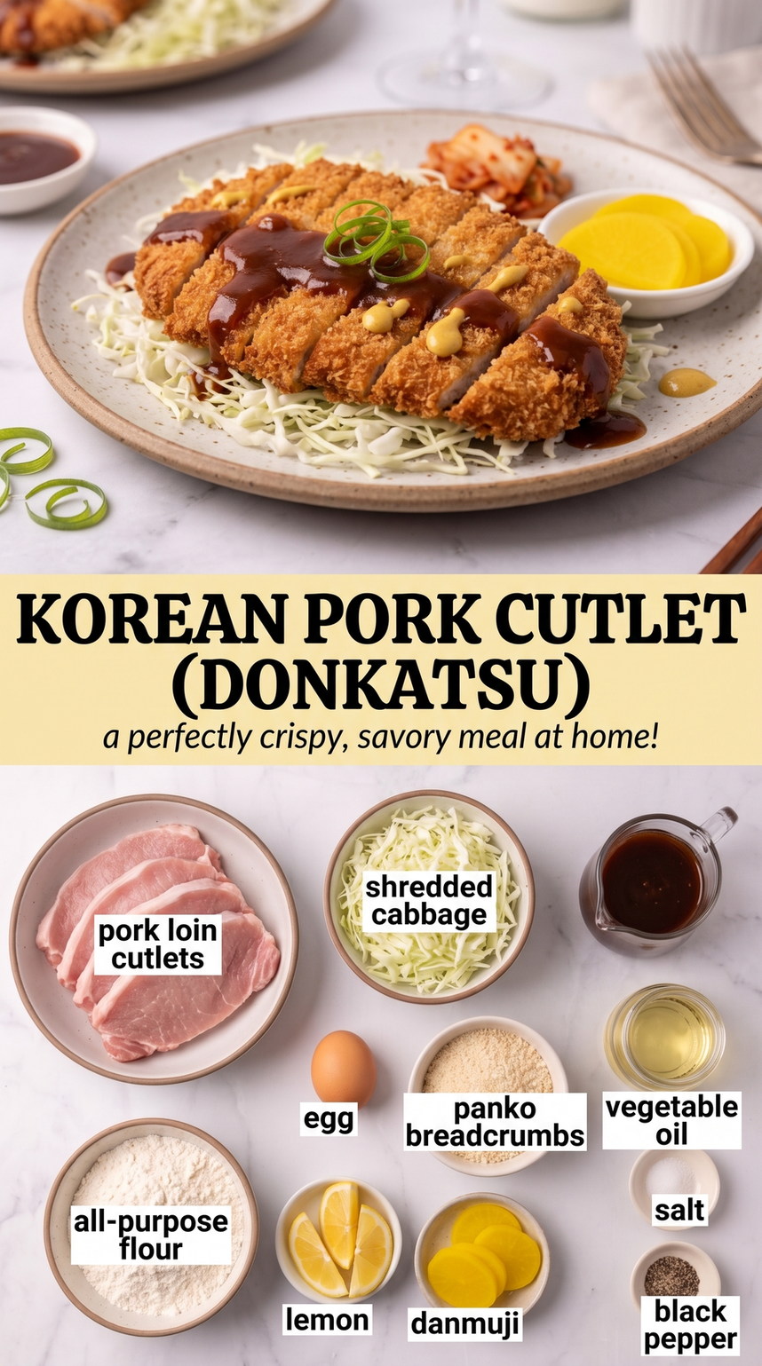 Korean Pork Cutlet with Savory-Sweet Sauce prepared as a finished korean pork cutlet recipe recipe with browned cutlets ready to serve