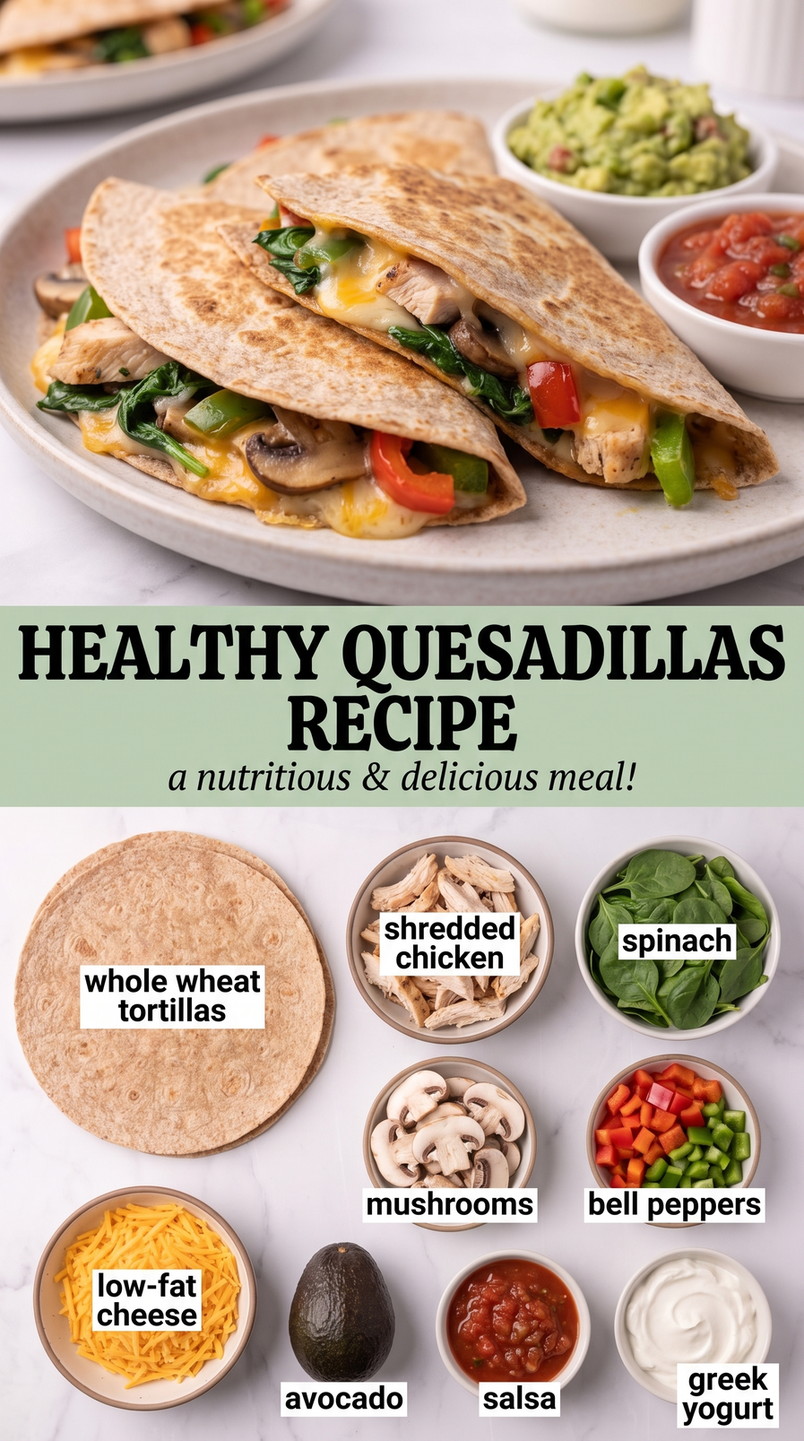 Whole-Wheat Chicken and Vegetable Quesadillas - golden crisp quesadilla wedges with melted cheese and a savory filling