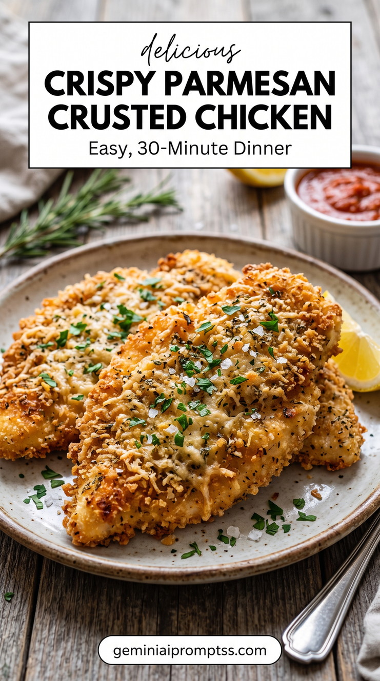 Air-Fried Parmesan-Crusted Chicken with chicken, golden Parmesan crust, herbs