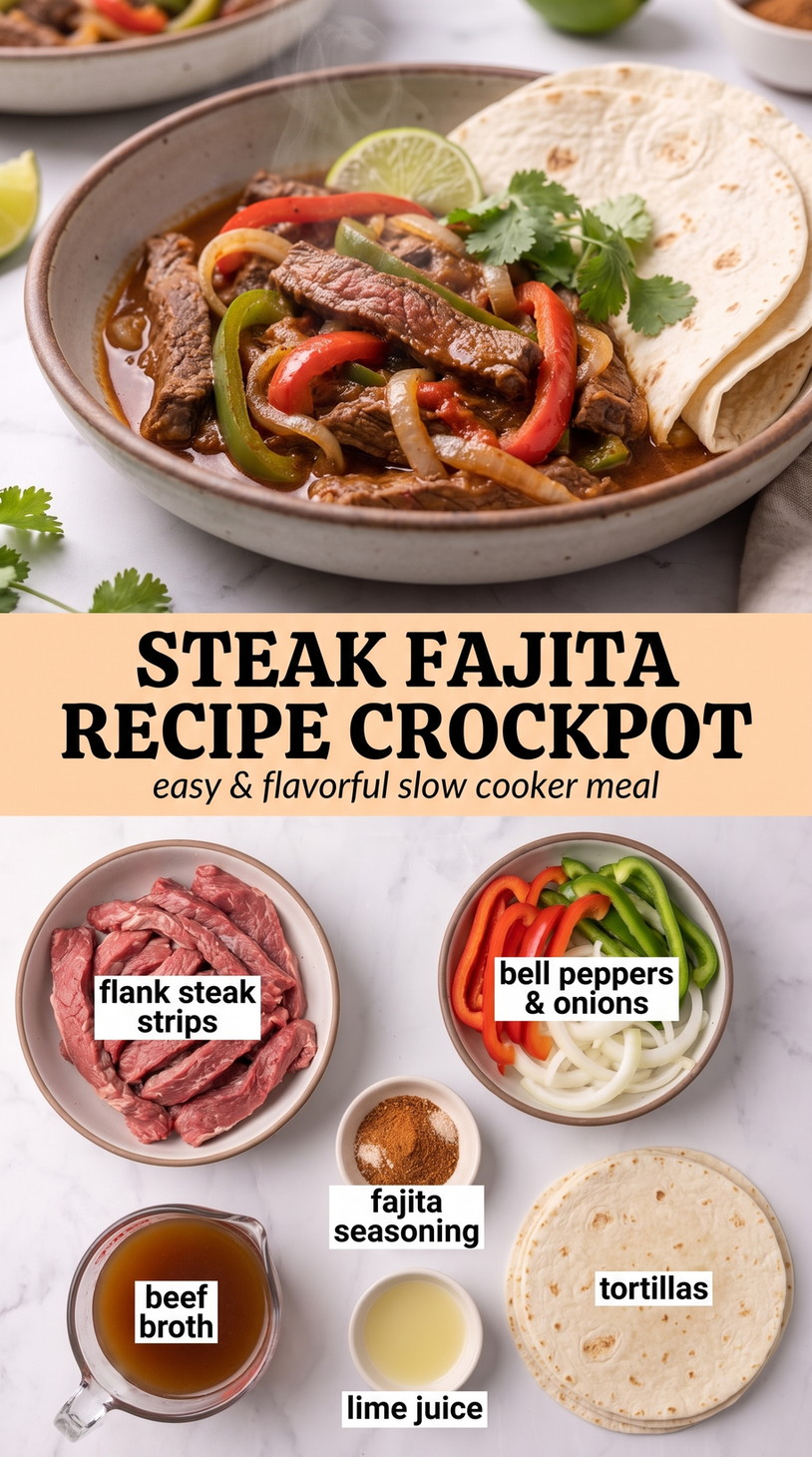 Crockpot Steak Fajitas - sizzling fajita-style protein with colorful peppers and onions