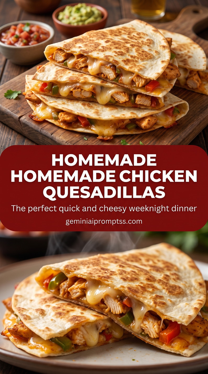 Homemade chicken quesadillas showing browned tortilla wedges with a melted savory filling