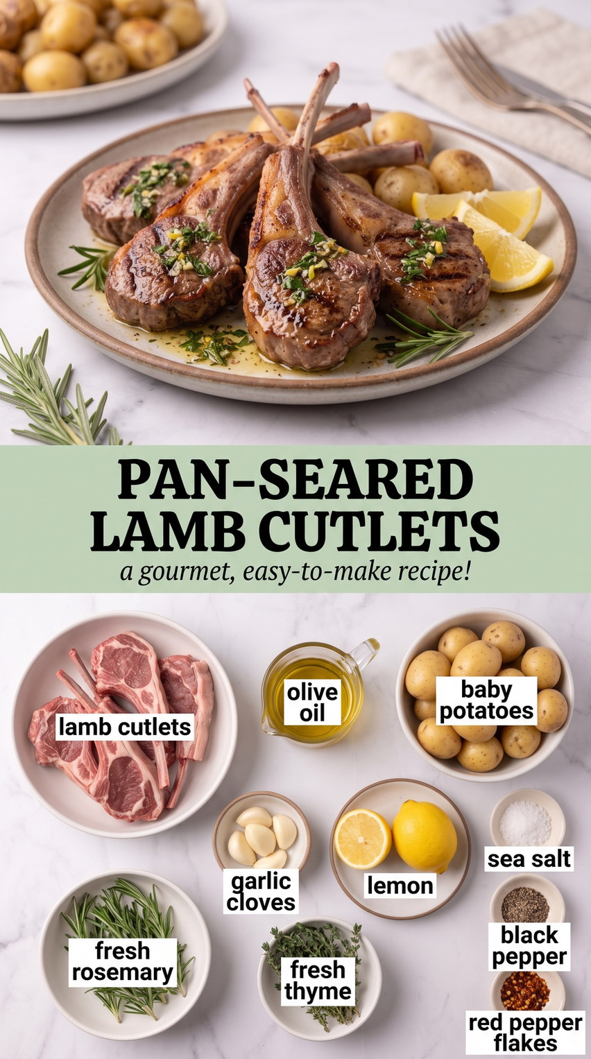 Garlic-Rosemary Lamb Cutlets prepared as a finished lamb cutlet recipe recipe with browned cutlets ready to serve